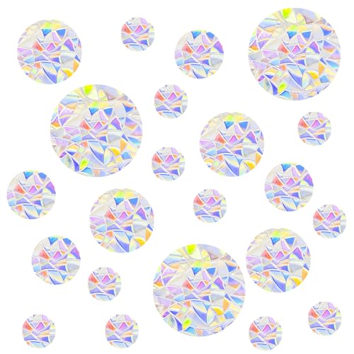 Piriuuo 3 Blatt 36 Stück Prisma Fensteraufkleber, PVC Rund Prismen Fensteraufkleber Antikollisions Aufkleber Regenbogen Fensterfolie Elektrostatische Adsorption Vogelschutz Anti Kollisions Aufkleber von Piriuuo