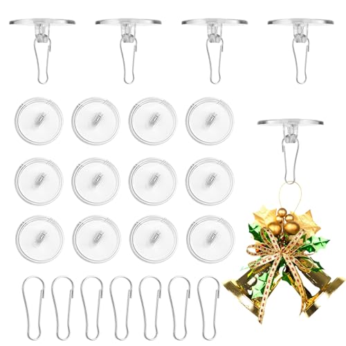 Piriuuo 50 Stück Deckenhaken Selbstklebend, Haken Decke ohne Bohren Transparente Selbstklebende Haken Klebehaken mit Fahnenmast-Clips für Küche Bad Wand, Schlafzimmer, Badezimmer Weihnachtsfest von Piriuuo