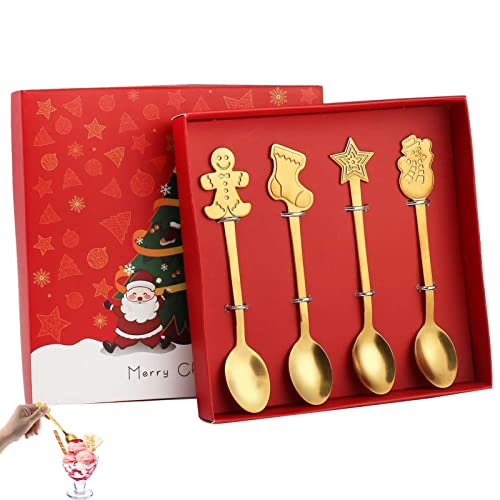 Kreative Weihnachtslöffel - Weihnachtskaffeelöffel-Set,4 Stück Kaffeelöffel Dessertlöffel Obst Rührlöffel Essgeschirr Sets Hochzeitsgeschenkset mit Geschenkbox Pisamhid von Pisamhid