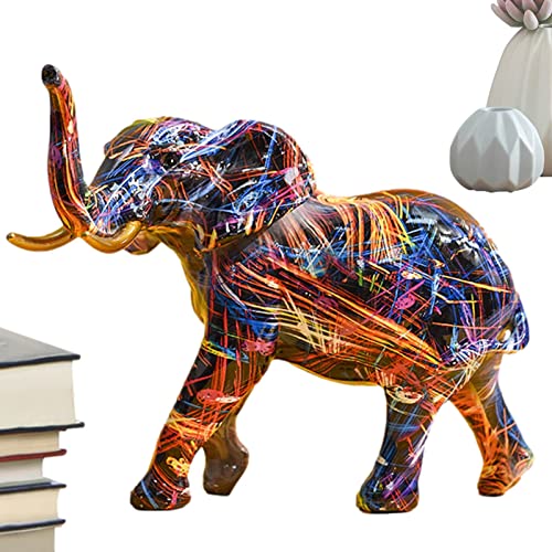 Pisamhid Bunte Elefant-Dekoration,Bunte Elefant-Dekor-Figuren aus Kunstharz | Kunstfiguren Heimdekoration für Wohnzimmer, Schlafzimmer, Schrank, Desktop-Dekor von Pisamhid