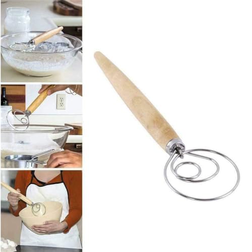 Pisheng Der original dänische Teigbesen, 33 cm, Edelstahl, holländischer Stil, Brotteig-Handmixer, Holzgriff, Küchen-Backutensilien zum Backen von Kuchen, Dessert, Sauerteig, Pizza, Gebäck (1 Stück) von Pisheng