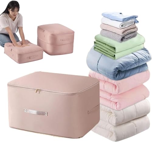 Platzsparender selbstkomprimierender Organizer, platzsparende Aufbewahrungstasche, selbstkomprimierende bewegliche Organizer-Taschen, für Bettdecken, Kleidung, Decken (Rosa, L/54 * 42 * 30cm) von Pisheng