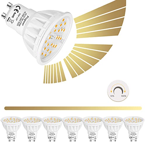 Pispoer Dimmbar GU10 LED Lampe,8er Pack,7W Warmweiß 2700K AC200-240V,Ersetzt 75W Halogen Lampe,750Lm Ra85 120°Strahlwinkel,LED Birnen,LED Leuchtmittel. von Pispoer