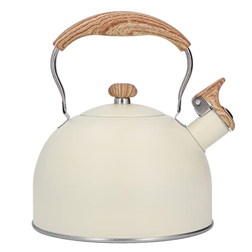 Pfeifender Wasserkocher, 2,5 L Pfeifende Teekanne aus Edelstahl mit Ergonomischem Griff in Beige und Klappbarer Auslaufabdeckung von Pissente
