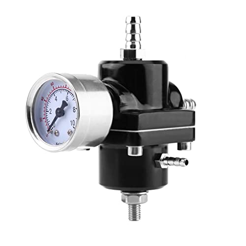 Pissente 0-140psi Auto Kraftstoffdruckregler Auto Einstellbarer Benzindruckregler indruckregler aus Aluminiumlegierung mit Manometer Schlauch von Pissente