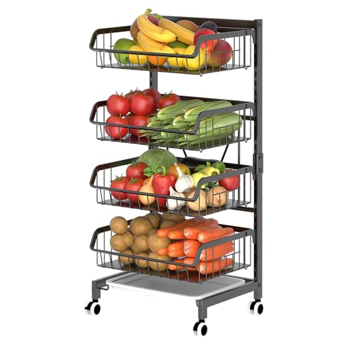 Pissente 4-stufiger Küchenwagen, Einfache Mobilität mit Stabiler Metallstruktur, Platzsparendes Design für Küchen, Rollwagen auf Rädern mit PP-Weichkissen, Schnell und Einfacher Baugruppen (4 Körbe) von Pissente