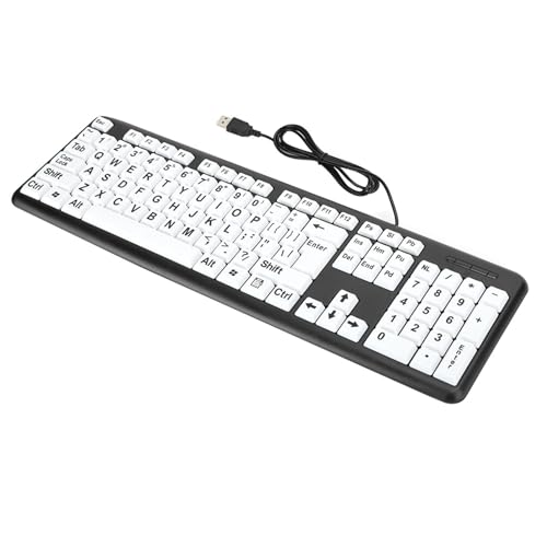 Pissente Black Low -Tastatur, USB -Kabel -Großdruck -Tasten für ältere Senioren, die Visuell mit 1,35 M Kabel 104 Tasten ABS -Material Beeinträchtigt Wurden (Black) von Pissente
