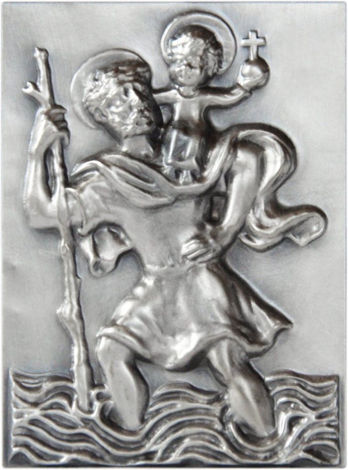 PistolaPeppers Metallschild Heiliger Sankt St. Christophorus 3D Relief Plakette Emblem 65 x 48 mm von PistolaPeppers