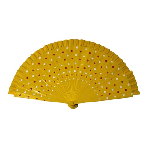 Pitadue Mode Flamenco Spanische Lüfterholz Handlüfter Eleganter Vintage Punkte Muster Faltfächer Kostümfeiern Dekorationen Auftritte Klapperfächer von Pitadue
