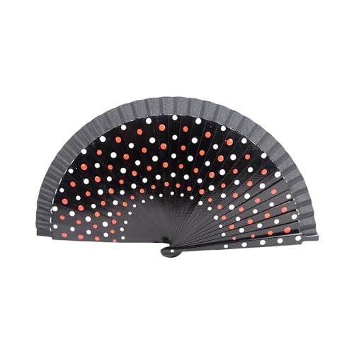 Pitadue Mode Flamenco Spanische Lüfterholz Handlüfter Eleganter Vintage Punkte Muster Faltfächer Kostümfeiern Dekorationen Auftritte Klapperfächer von Pitadue