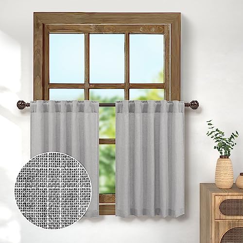 Farmhouse Küchenvorhänge, 76,2 cm Länge, für kleines Schlafzimmer, Rückentasche, leicht, atmungsaktiv, Leinen, Café, Stufen, Boho, lässig, halbtransparent, kurze Halbfenstervorhänge für Badezimmer, von Pitalk