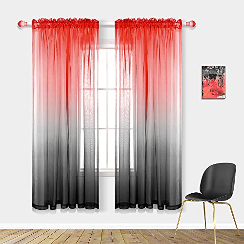 Rote und schwarze Vorhänge für Wohnzimmer, 160 cm Länge, 2 Paneele, Set Gaming-Dekoration, mehrfarbige Kindervorhänge für Jungen-Zimmer, Schlafzimmer, Gamer-Dekorationen, Grau / Schwarz von Pitalk