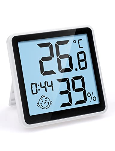 Digitales Thermo-Hygrometer mit lichtempfindlicher Funktion, Innen Thermometer Hygrometer Temeo Hygro Indicator Temperatur- und Luftfeuchtigkeitsmessgerät mit Digital Uhr, großem LCD-Bildschirm von Pitasha