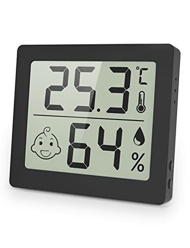 Pitasha Digitales Hygrometer, Innen-Thermometer, Feuchtigkeitsmesser, Raumthermometer, mit Temperatur- und Luftfeuchtigkeitssensor für Zimmer, Zuhause, Büro (Schwarz) von Pitasha