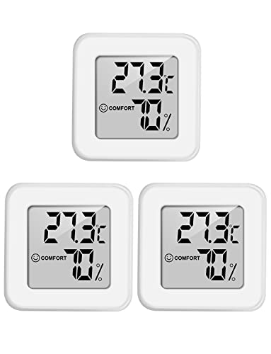 Pitasha Mini Thermo-Hygrometer Innen, 3PSC Thermometer Hygrometer Raumthermometer und Feuchtigkeitsmonitor mit LCD-Bildschirm für Schlafzimmer, Büro, Babyzimmer, Gewächshaus (3 x Weiß) von Pitasha