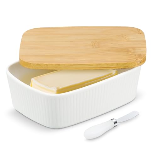 Butterdose mit Deckel, großer Butterbehälter für Arbeitsplatte oder Kühlschrank, Keramik-Butterbehälter mit Deckel, spülmaschinenfest, Bauernhaus-Butterhalter, perfekt für Ost-/Westküstenbutter von Pitmoly