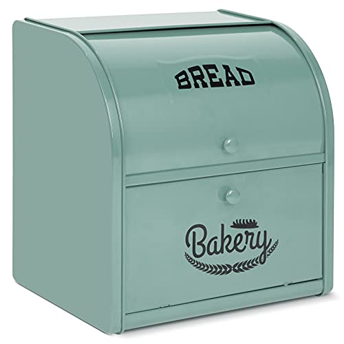 Pitmoly Brotkasten aus Edelstahl, 2-lagige Brotboxen, große Kapazität, Lebensmittelaufbewahrungsbehälter für Küchentheke, Metall-Brotkasten, Brothalter für Arbeitsplatte, 30 x 24,4 x 32,5 cm (grün) von Pitmoly