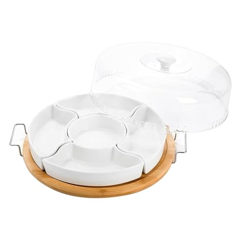 Pitxsgsia Geteilte Servierplatte Aus Keramik mit Transparentem Deckel, Vorspeisentablett Aus Bambus mit Griffen, 5 Abnehmbare Snackschalen, Langlebig, 28,5 X 5 cm Pitxsgsia Geteilte Servierplatte Aus Keramik mit Transparentem Deckel, Vorspeisentablett Aus Bambus mit Griffen, 5 Abnehmbare Snackschalen, Langlebig, 28,5 X 5 cm von Pitxsgsia