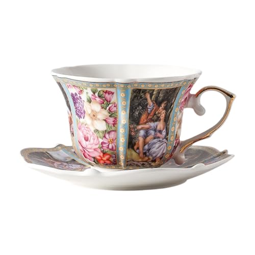 Pitycbo Kaffeetasse, Latte Becher mit Blumen Design, Leicht zu Reinigen, Teetasse für Latte Art, Inklusive Untertasse, für Cappuccino Café zu Haus von Pitycbo