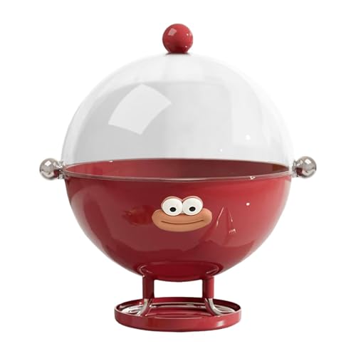 Pitycbo Obstschale mit Deckel, Aufbewahrungsschale mit Abtropfschale, Mehrzweckbehälter, Transparenter Sockelkorb für Küchengemüse Und Desserts, Rot mit Aufkleber von Pitycbo