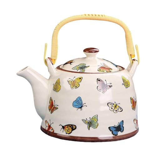 Pitycbo Porzellan Teekannen Kaffeekanne 900 Ml Ergonomischer Griff Wasserkessel mit Abnehmbarem Sieb für Camping Wanderung Wanderung zu Hau, Schmetterling von Pitycbo