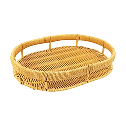 Pitycbo Woven Basket Tablett Obstschale Gemüsetablett Servierkorb mit Handgriff aus PP Imitat Rattan Und Eisen für Wohnzimmer Essbereich, M von Pitycbo
