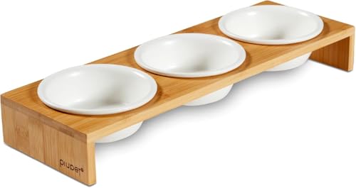 PiuPet 3er Katzennapf Set - Keramikfressnäpfe Katzen mit Napferhöhung aus Bambus - 250ml von PiuPet