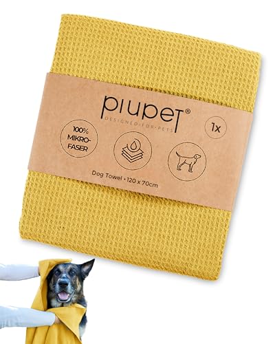 PiuPet® Hundehandtuch I 120x70cm I Mikrofaser Handtuch für Hunde I Handtuch Hund extra saugfähig I Hundehandtuch große Hunde I Einzelnes Handtuch I Dog Accessories (Gelb) von PiuPet