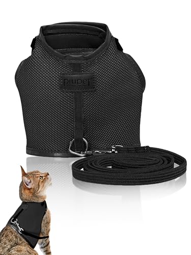 PiuPet® Katzengeschirr mit 1,2m Leine - Ausbruchsicher für Katzen | Schwarz von PiuPet