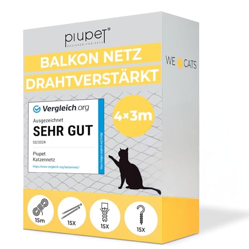 PiuPet® Katzennetz Drahtverstärkt I 4x3m I grün I Befestigungsset inklusive I Katzennetz für Balkon | Katzennetz Balkon | Katzennetz Fenster | Katzengitter Fenster | Katzen Fensterschutz von PiuPet
