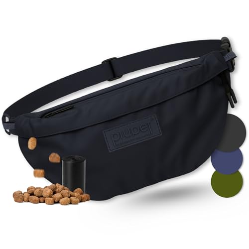 PiuPet® Leckerlitasche für Hunde I Stylische & wasserdichte Gassitasche Hunde mit 3 Reißverschlussfächern I 2-in-1 Bauchtasche Hundetraining & Umhängetasche I Mit herausnehmbare Innentasche (Schwarz) von PiuPet