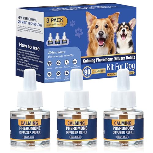Piuess Pheromone Hund Kit Hunde Beruhigungsmittel Dog Calming Appeasing Pheromon Beruhigender Zur Reduktion Von äNgstlichem Verhalten Feuerwerk Gebell 3 x 48ml NachfüLlflakons Lavendel von Piuess