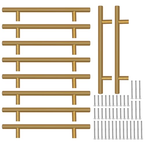 Piuluvor® 10 Stück Schrankgriffe Gold Möbelgriffe 128mm Lochabstand Türgriffe Küchen Griffe Möbel Küchengriffe Edelstahl Schrank Griff T Stangengriff Schubladengriffe von Piuluvor