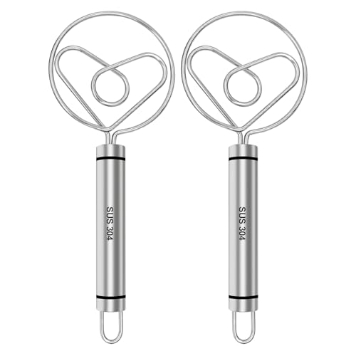 Piuluvor® 2 Stück Dänischer Teigbesen Premium 304 Edelstahl Teig Schneebesen Herzförmiger Dough Whisk Brotteig Schneebesen für Bäckereiprodukte von Piuluvor