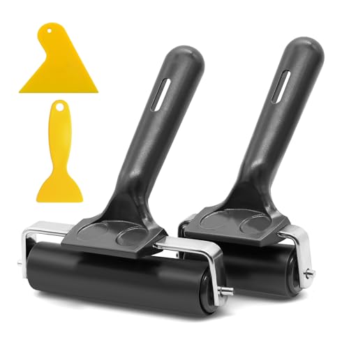 Piuluvor® 2 Stück Gummiwalze Linolwalze 6cm/10cm Andrückroller Hartgummiwalze Gummiwalzen für Linoldruck und Blockdruck mit 2 Schaber von Piuluvor