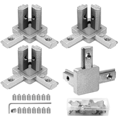 Piuluvor® 4 Stück 3-Weg Eckverbinder Profilverbinder 2020 Serie Endeckwinkelverbinder 3D Aluprofil Verbinder mit Schrauben für 6 mm T-Nut-Aluminium-Strangpressprofil (Silber) von Piuluvor
