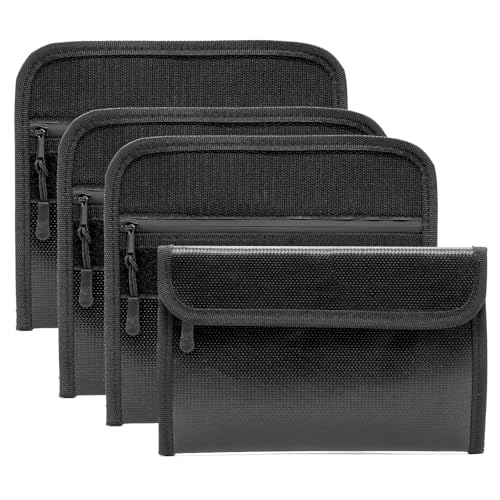 Piuluvor® 4 Stück Feuerfeste Tasche 20,5 × 12 cm Feuerfeste Dokumententasche Schwarz Dokumententasche Feuerfest Wasserdicht Kleine Feuerfeste Geldtasche für Klein Wertsachen von Piuluvor