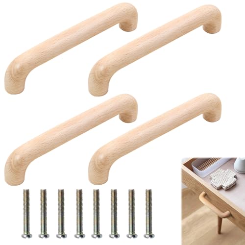 Piuluvor® 4 Stück Schrankgriffe Holz Möbelgriffe 128mm Lochabstand Holz Türgriffe Küchen Griffe Möbel Küchengriffe Holz Schrank Griff Stangengriff Schubladengriffe von Piuluvor