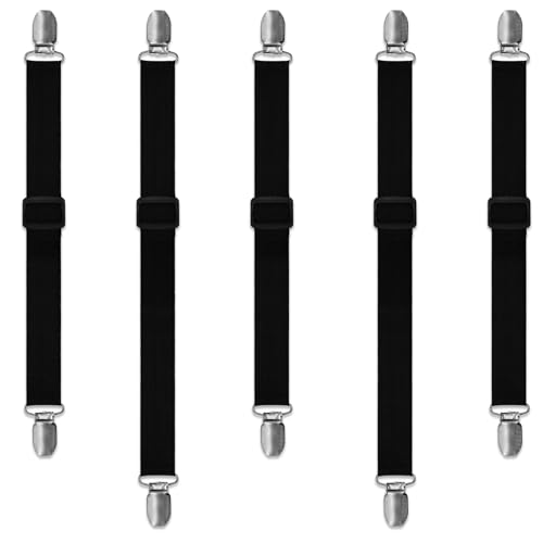 Piuluvor® 5 Stück Tischdeckenklammern Tischtuchhalter für Draußen Elastisch Verstellbare Tischtuchklammern Versteckte Tischdeckenhalter für Tischdecke Bettwäsche Matratze (Schwarz) von Piuluvor