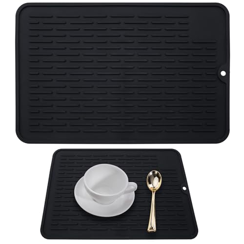 Piuluvor® Abtropfmatte Silikon 30 × 20 cm Abtropfmatte Geschirr Rutschfeste Hitzebeständige Geschirr Trockenmatte Schwarz Spülmatte Abtropfunterlage für Küche, Spüle von Piuluvor