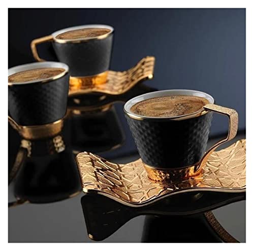 PiurUf Tasse 12 stücke Porzellan Gold Kaffeetasse Set Tee Set Kaffeetasse und Untertasse Weiße Latte Cup Cappuccino Espresso Kaffeetasse Getränkewaren Tasse groß (Size : 2 Black Gold (4 Pieces)) von PiurUf