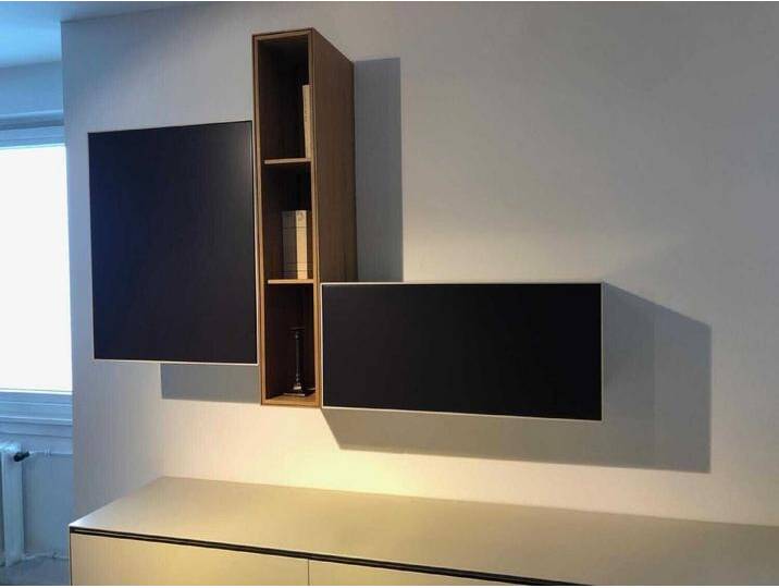 Piure Anbauschrank Wohnwand Nex Side Eiche Massiv Mattlack Weiß Dune Violett von Piure
