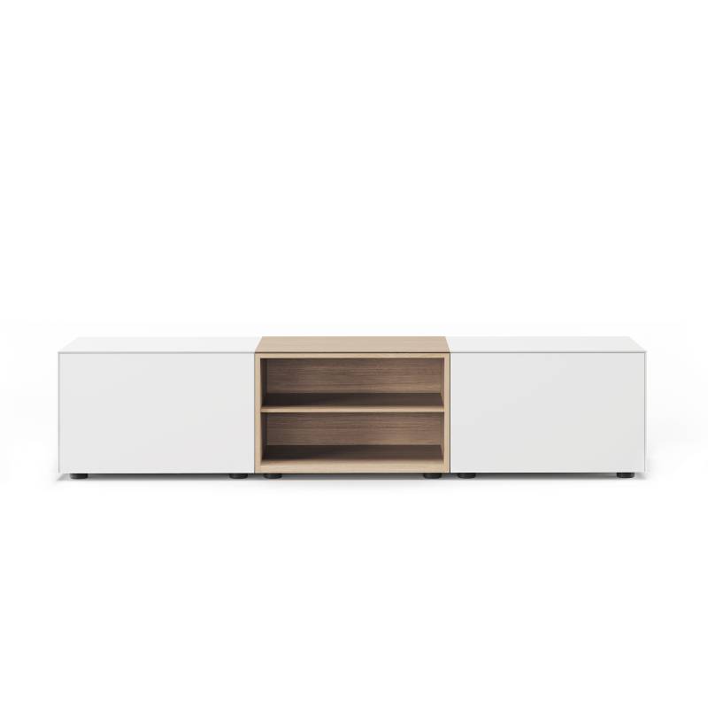 Piure - Edit Q Sideboard 181,3x48x50,5cm - weiß/eiche/anthrazit/matt/2 Schubkasten/2 offene Fächer eiche/Gestell Stahl anthrazit von Piure