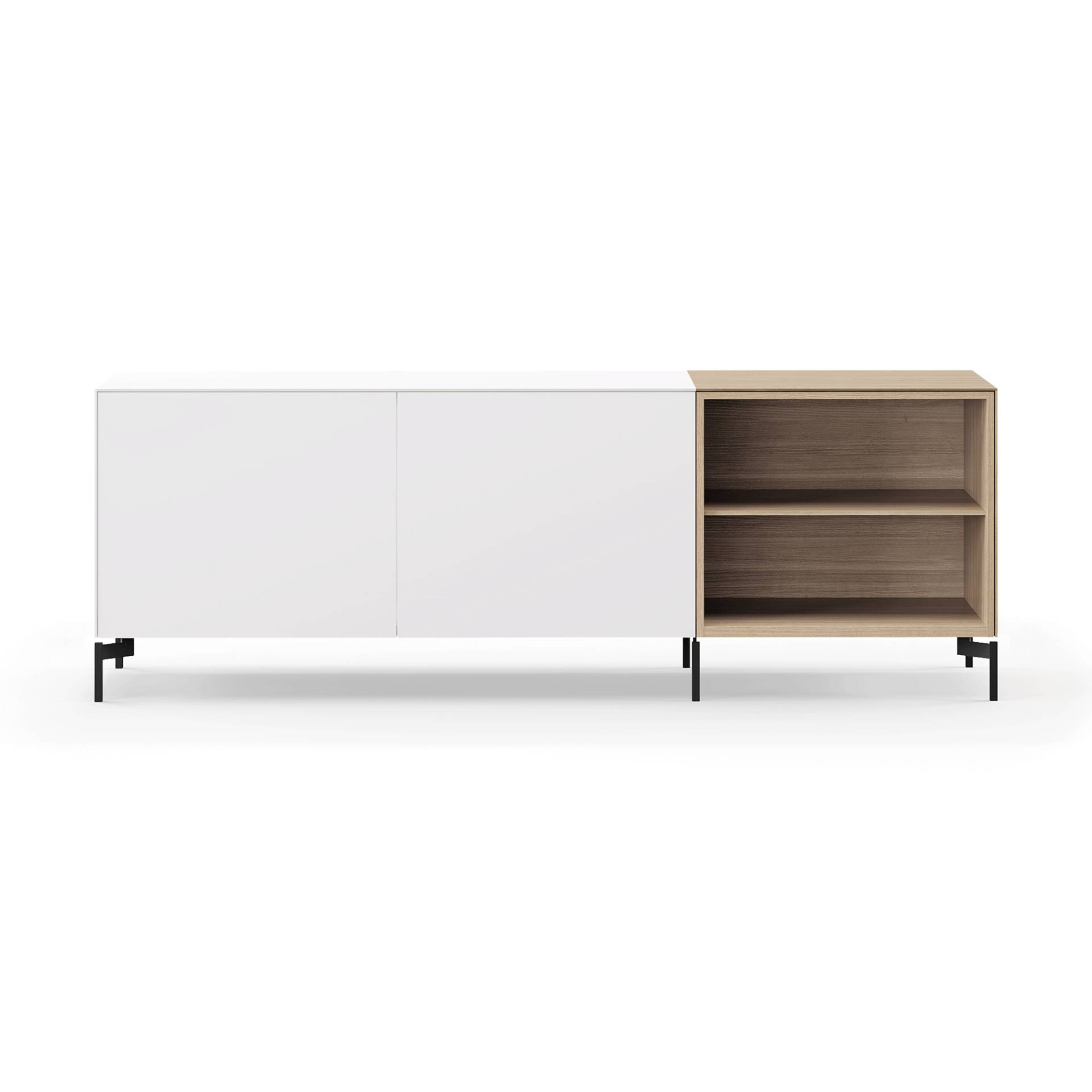 Piure - Edit Q Sideboard 181,3x48x63cm mit 2 offenen Fächern rechts - weiß/eiche/anthrazit/matt/2 Fächer mit Doppeltür/2 offene Fächer eiche/Gestell S von Piure