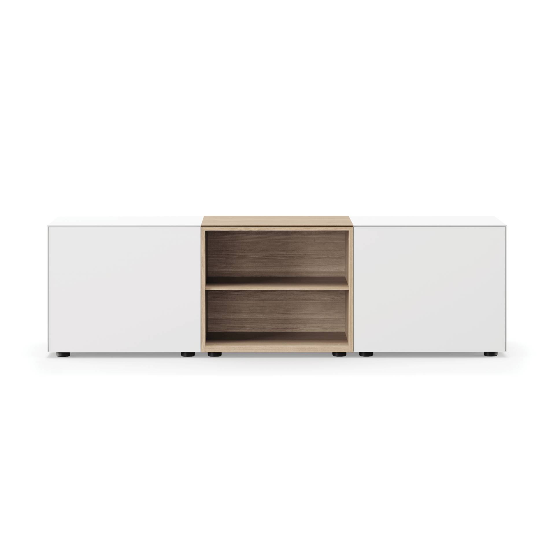 Piure - Edit Q Sideboard 181,3x48x63cm - weiß/eiche/anthrazit/matt/2 Boxen mit Einzeltür/1 offenes Fach eiche/Gestell Stahl anthrazit von Piure