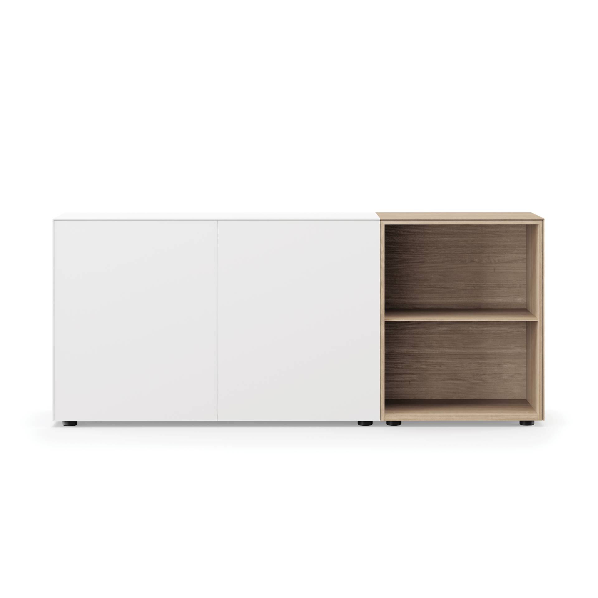 Piure - Edit Q Sideboard 181,3x48x87,5cm mit 2 offenen Fächern rechts - weiß/eiche/anthrazit/matt/2 Fächer mit Doppeltür/2 offene Fächer eiche/Gestell von Piure