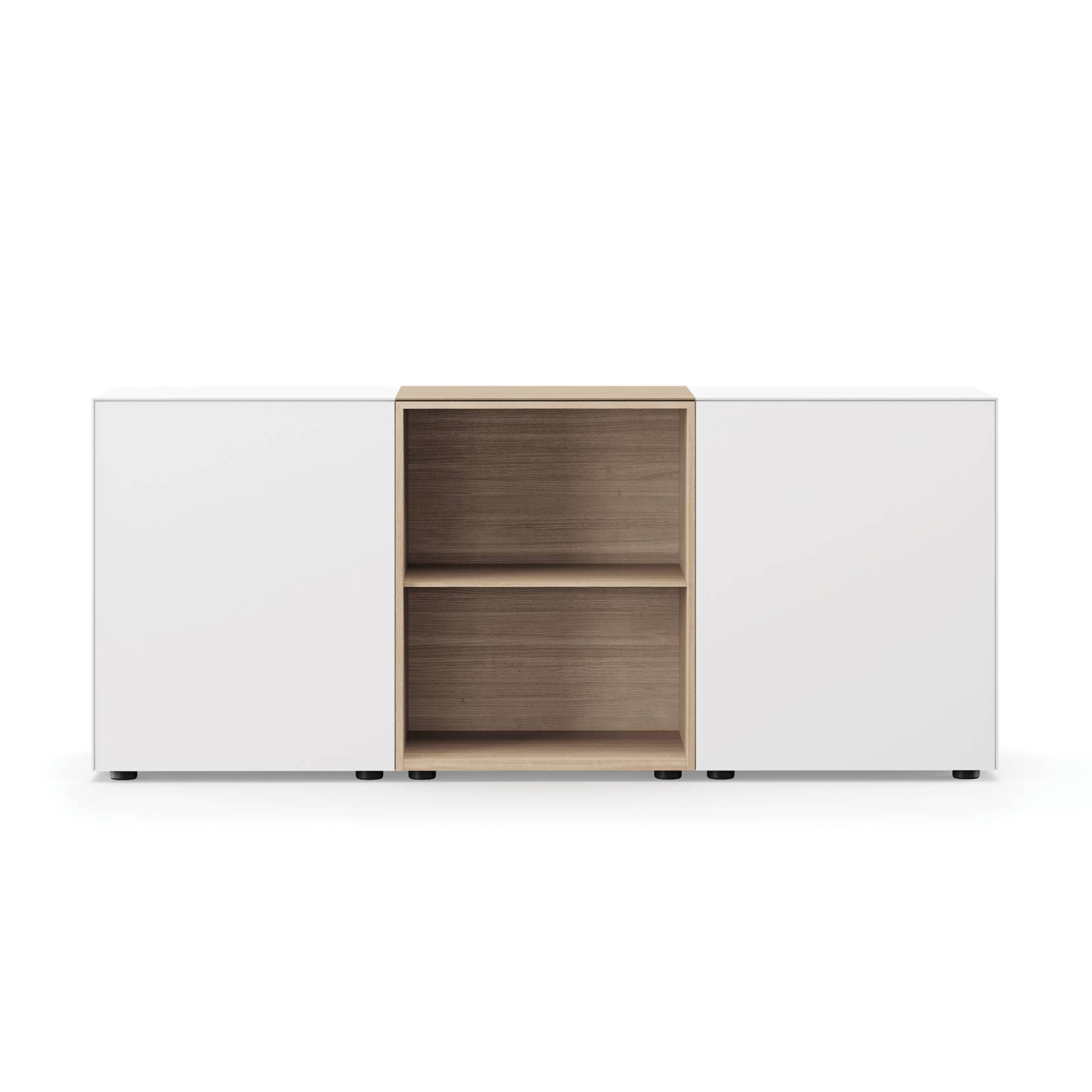 Piure - Edit Q Sideboard 181,3x48x87,5cm - weiß/eiche/anthrazit/matt/2 Fächer mit Einzeltür/2 offene Fächer eiche/Gestell Stahl anthrazit von Piure