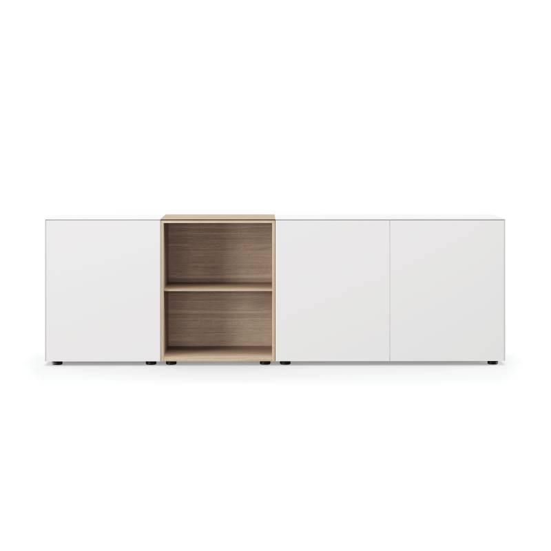 Piure - Edit Q Sideboard 241,3x48x87,5cm - weiß/eiche/anthrazit/matt/2 Fächer mit Einzeltür/2 offene Fächer eiche/2 Fächer mit Doppeltür/Gestell Stahl von Piure