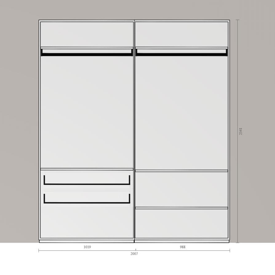 Piure - Nex Pur Schrank 201x234cm - weiß RAL 9016/MDF matt lackiert/2x Fachböden mit Kleiderstange/2x normale Fachböden/2x Innenschubkästen von Piure