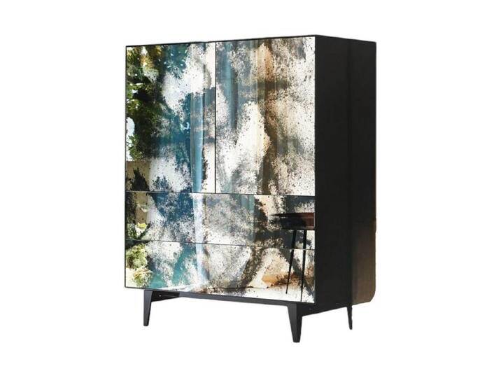 Piure Standvitrine Schrank Nex Glamour Korpus Mattlack 43 Coal Fronten Spiegelglas, schwarz von Piure